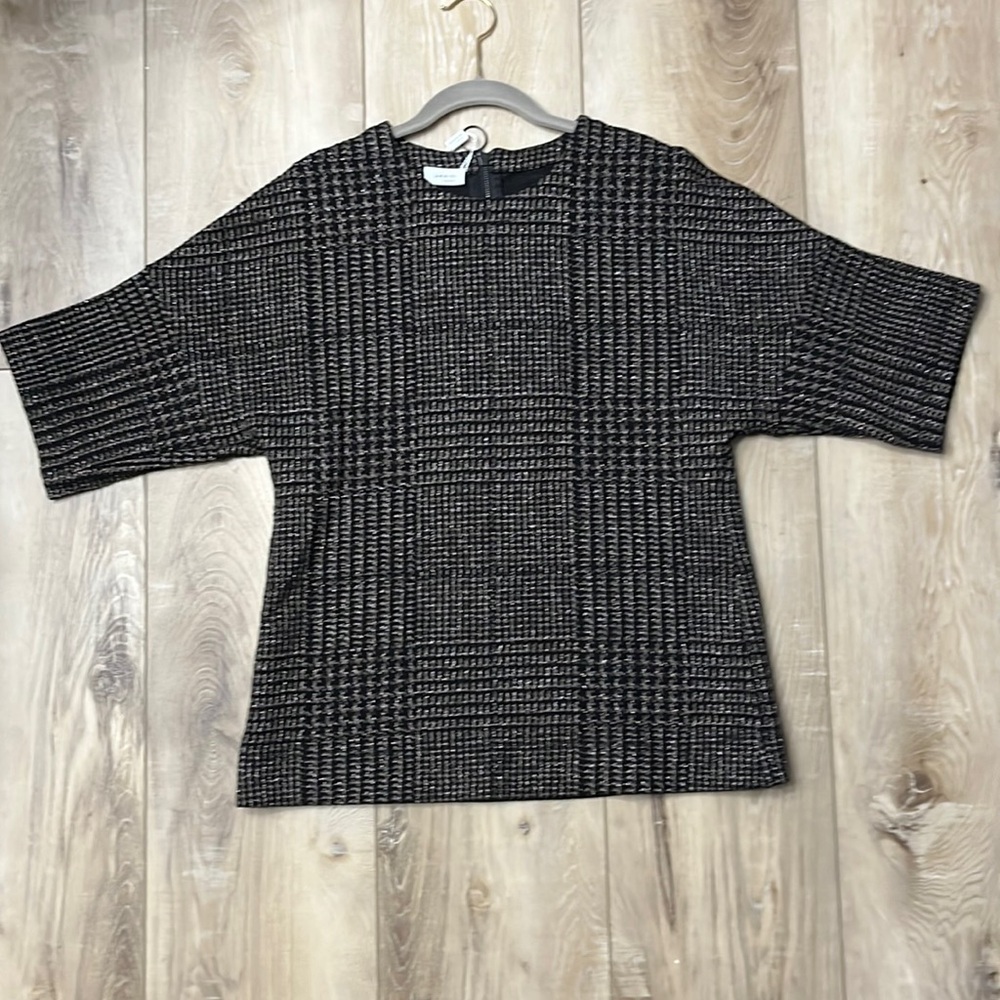 Akris Punto Houndstooth Metallic Longline Knit Tunic with Back Zipper Size 6 NEW